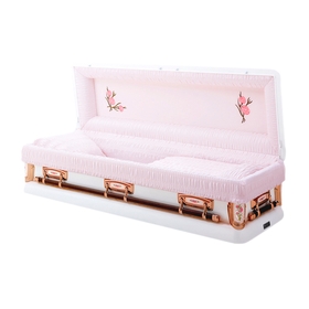 Pink and white 18-gauge steel casket