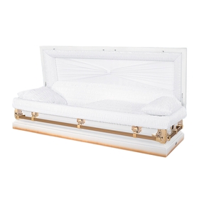 White 20-gauge aries steel casket